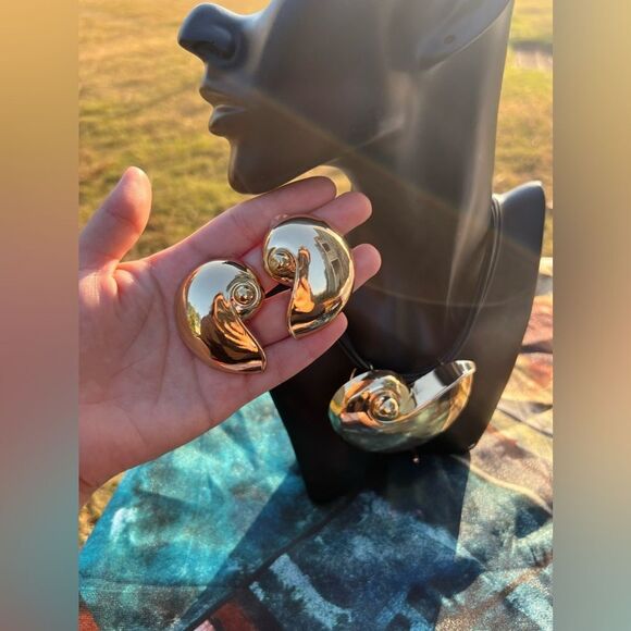 Zara Snail Gold Statement Earrings - Picture 13 of 14